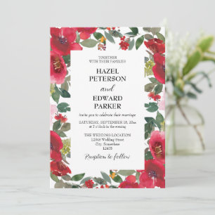 Invitation Elégante aquarelle Rouge Rose Floral Mariage