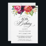 Invitation Elégante aquarelle rustique florale 80e anniversai<br><div class="desc">Cette merveilleusement féminine et rustique boho style 80e anniversaire invitation a une somptueuse palette de couleurs riches en terre cuite, pêche profonde, rouge bordeaux, violet, turquoise et jaune. Les éléments botaniques d'aquarelle élégants ont un charme biologique d'inspiration nature et font pop l'invitation avec style. Élégant script de calligraphie épelle le...</div>