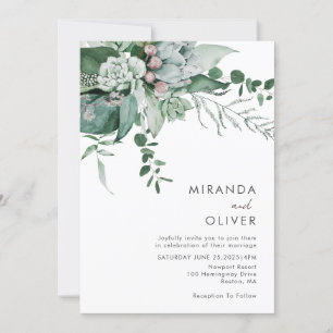 Invitation Elégante aquarelle Succulents Verdure Mariage