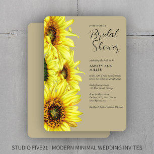 Invitation Élégante aquarelle Sunflower Wedding shower kaki