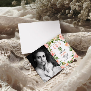 Invitation Elégante aquarelle Sweet sixteen floral