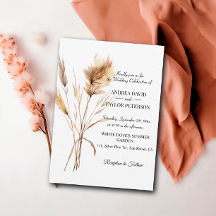 Invitation Elégante aquarelle Terracota Pampas Mariage en her