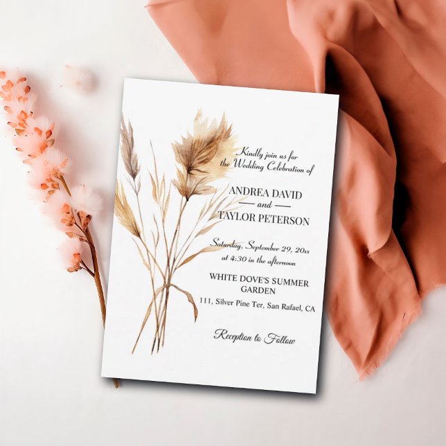 Invitation Elégante aquarelle Terracota Pampas Mariage en her (Créateur téléchargé)