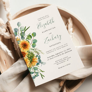 Invitation Elégante aquarelle tournesol Mariage Eucalyptus