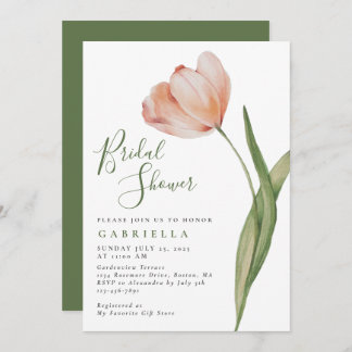 Invitation Elégante Aquarelle Tulipe Fête des mariées verte