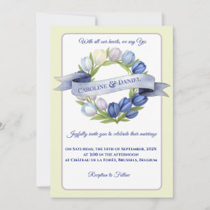 Invitation Elégante aquarelle Tulipe Mariage de couronne bleu