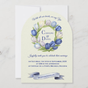 Invitation Elégante aquarelle Tulipe Mariage de couronne bleu