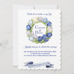 Invitation Elégante aquarelle Tulipe Mariage de couronne bleu