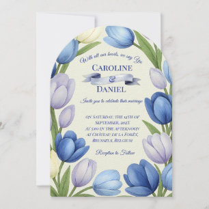 Invitation Elégante aquarelle Tulipe Mariage de couronne bleu