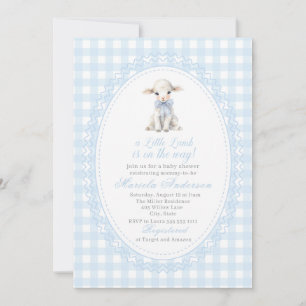 Invitation Élégante aquarelle un petit agneau noeud bleu Baby
