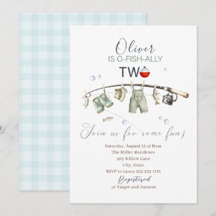 Invitation Elégante aquarelle Un petit pêcheur 2ème anniversa