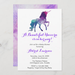 Invitation Elégante aquarelle Unicorn Baby shower moderne