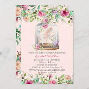 Invitation Elégante aquarelle Unicorn Chic Baby shower floral