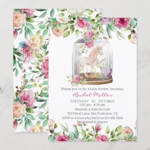 Invitation Elégante aquarelle Unicorn Chic Baby shower floral