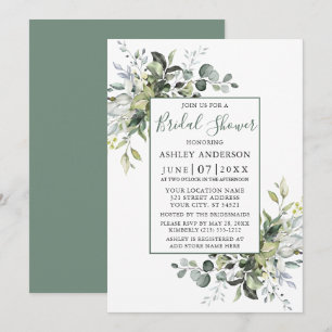 Invitation Elégante aquarelle verdure douche Sage vert