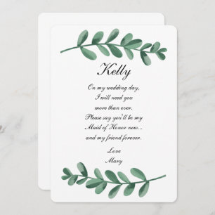 Invitation Elégante Aquarelle Vert Feuilles Maid Of Honor