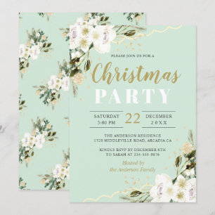 Invitation Elégante Aquarelle verte à la menthe Noël floral