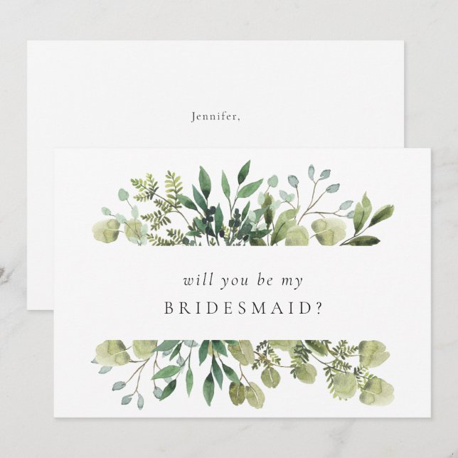 Invitation Elégante aquarelle verte Bridesmaid (Devant / Derrière)