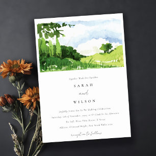 Invitation Elégante Aquarelle verte Campagne Hills Mariage