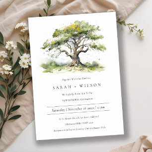 Invitation Elégante aquarelle verte Chêne Arbre Vow Renouvell