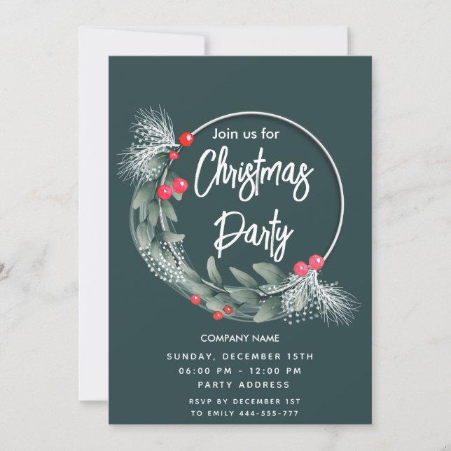 Invitation Elégante aquarelle verte entreprise de couronnes (Devant)