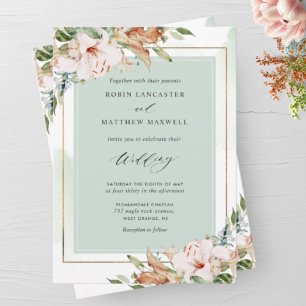 Invitation Elégante aquarelle verte et Mariage de fleurs terr