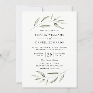 Invitation Elégante aquarelle verte feuille verte Mariage