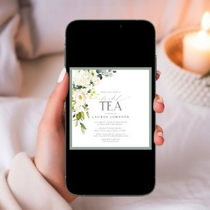 Invitation Elégante aquarelle verte Florale Thé nuptiale Douc