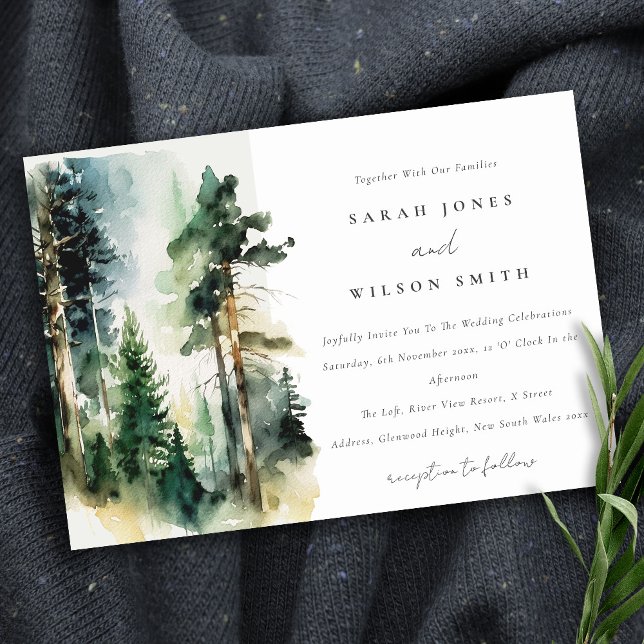Invitation Elégante aquarelle verte Mariage forestier (Créateur téléchargé)