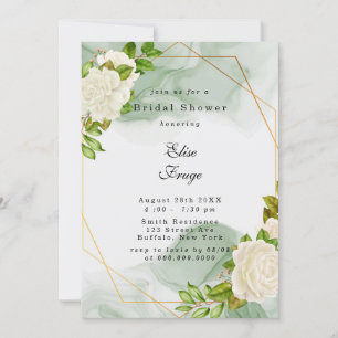 Invitation Elégante aquarelle verte Roses blanches Fête des m