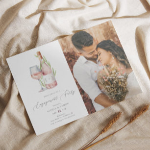 Invitation Elégante Aquarelle Vin Monogramme Partie d'engagem