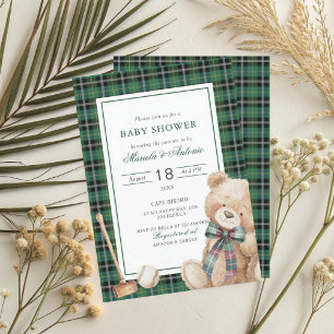 Invitation Elégante aquarelle Vintage plaid ours en peluche B