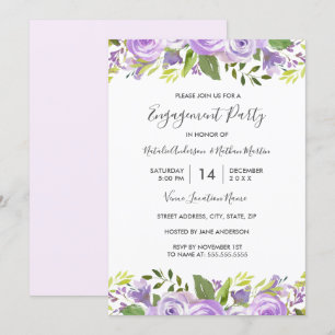Invitation Elégante aquarelle violet fiançale florale