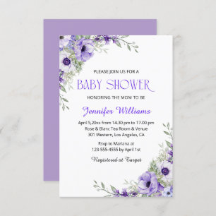 Invitation élégante aquarelle violet fleurs fille baby shower