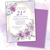 Elégante aquarelle violet floral 21e anniversaire