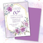 Invitation Elégante aquarelle violet florale 60e anniversaire<br><div class="desc">Elégante aquarelle violet Floral 60e anniversaire invitation à la fête avec cadre doré en joli violet et lavande roses et fleurs.</div>