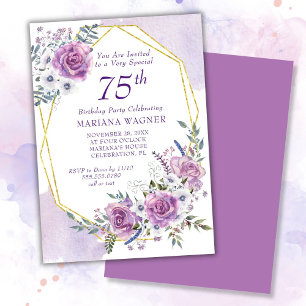 Invitation Elégante aquarelle violet florale 75e anniversaire