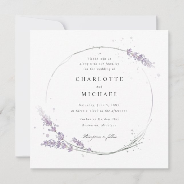 Invitation Elégante aquarelle violet lavande mariage (Devant)