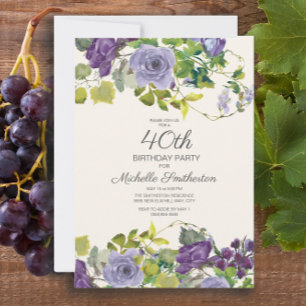 Invitation Elégante aquarelle violette Florale 40e anniversai