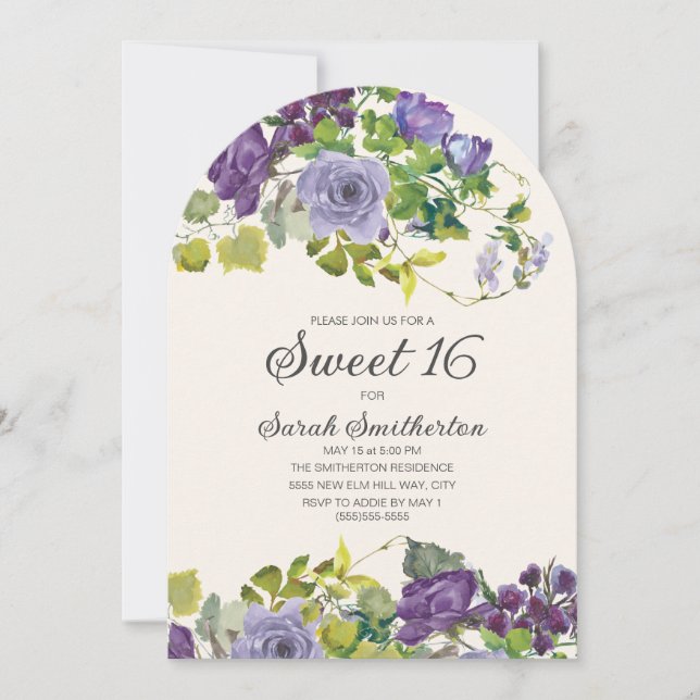 Invitation Elégante Aquarelle violette Vins floraux doux 16 (Devant)