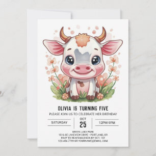 Invitation Elégante aquarelle Whimsical Cow Anniversaire