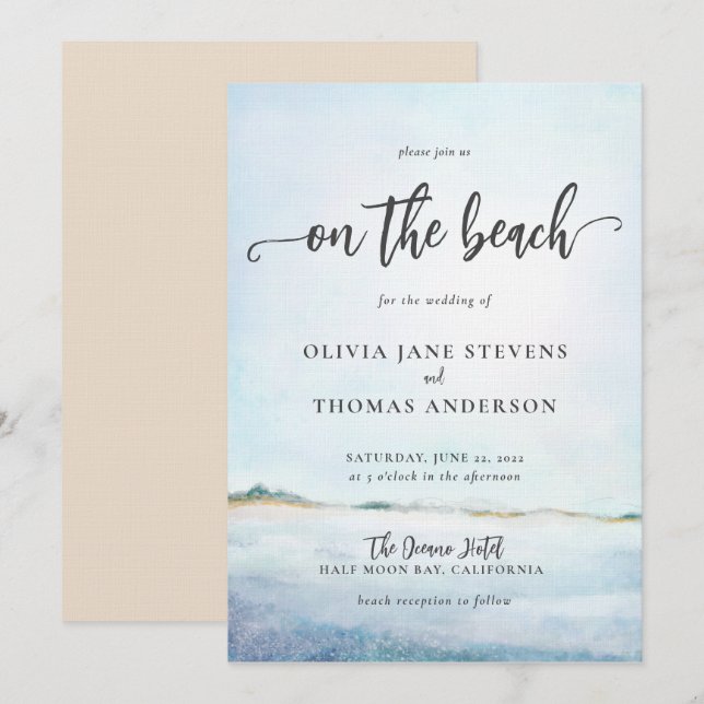 Invitation Elégante aquarelle Wild Ocean Beach Aqua Mariage (Devant / Derrière)