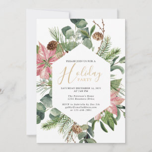 Invitation Elégante Aquarelle Wreath Gold Holiday Party Inv