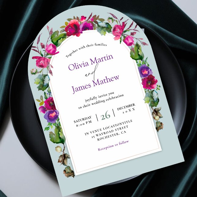 Invitation Elégante arc mariage de fleurs rose d'été (Créateur téléchargé)