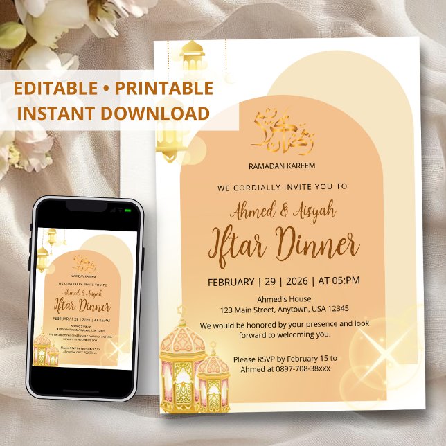 Invitation Élégante Arche en Terracotta pour le Ramadan Iftar (Créateur téléchargé)