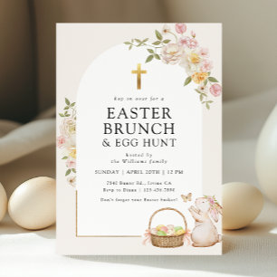 Invitation Elégante Arche Florale Brunch de Pâques et chasse 