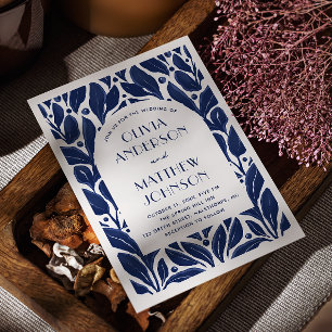 Invitation Elégante arche moderne. Mariage floral bleu marine