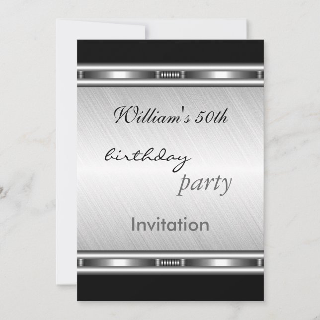 Invitation Élégante Argent 50e Anniversaire (Devant)