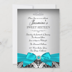 Invitation élégante argent et sarcelle damassée po