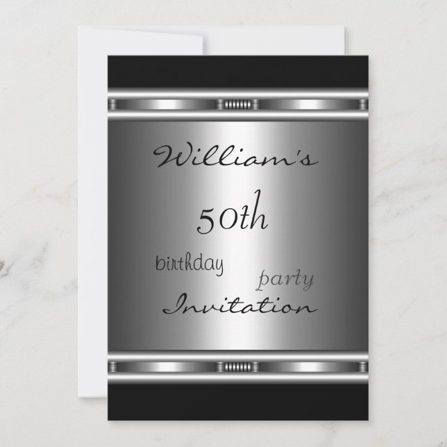 Invitation Élégante Argent Noir 50e Anniversaire (Devant)